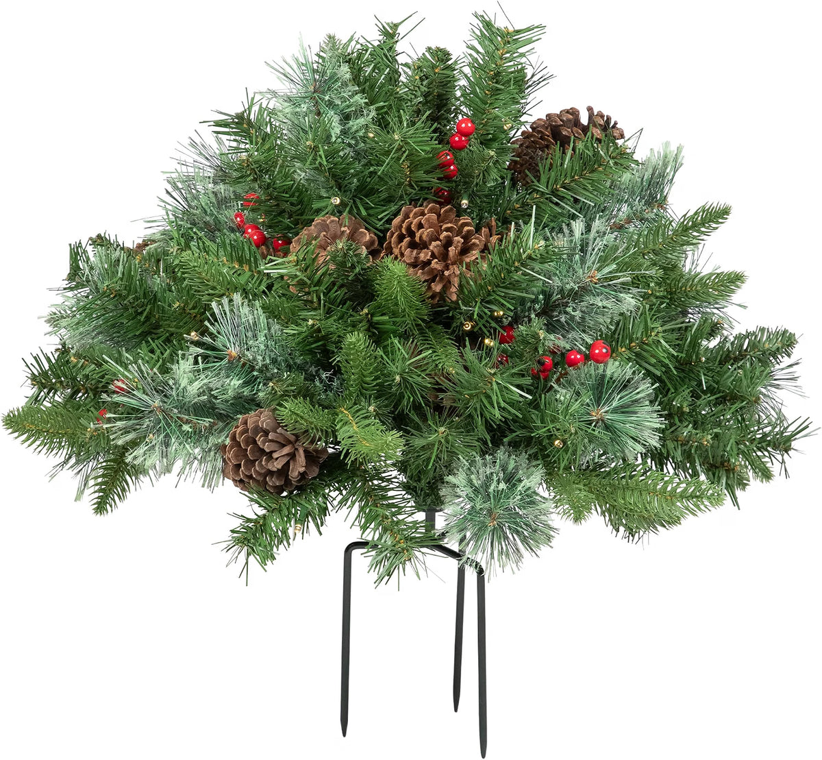 Pre-Lit LED Frosted Pinecones and Berries Christmas Urn Filler Garden Stake - 20"