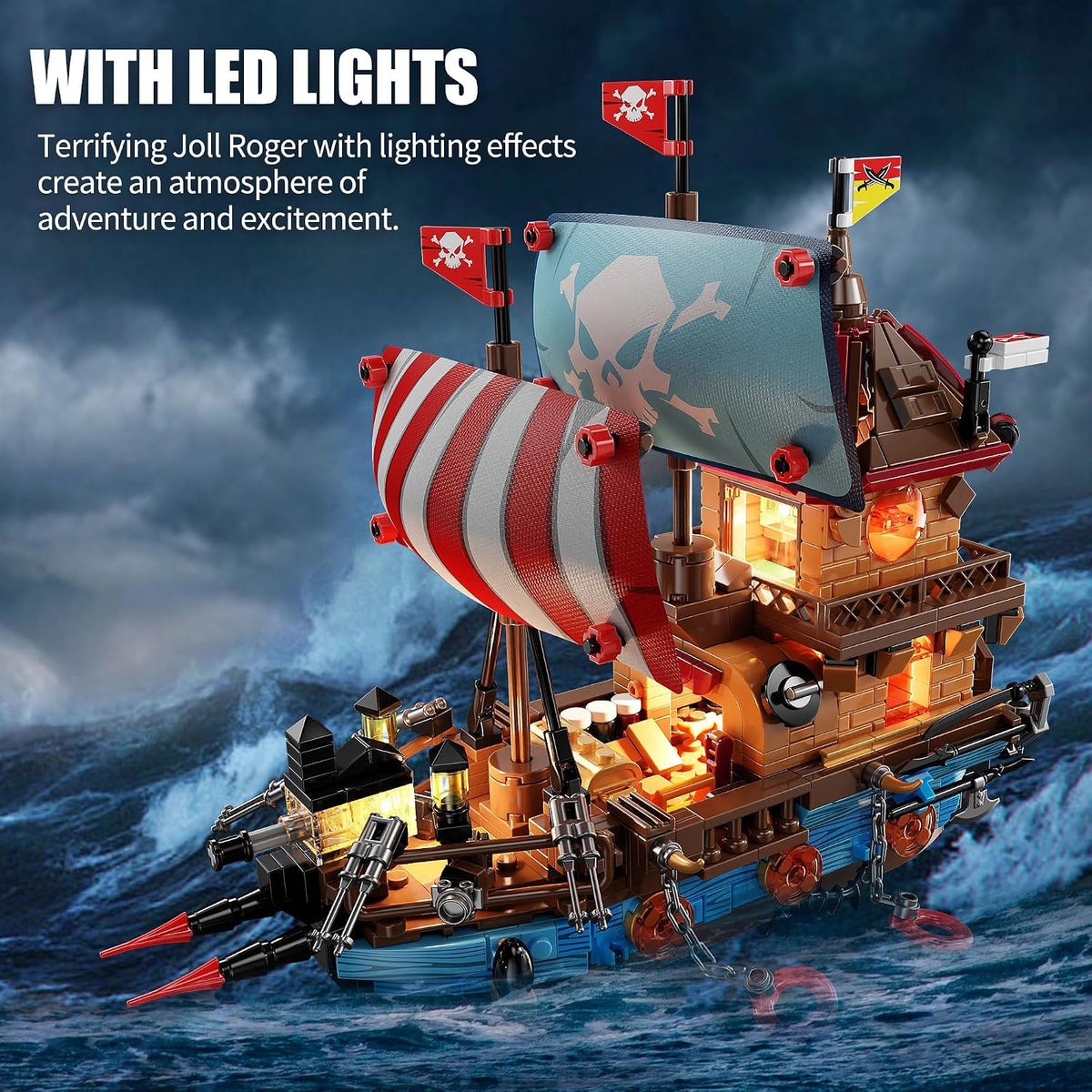 Pirate Ship Building Kit 916 Pcs with LED Lights, Creative Pirate Toy Model