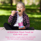 Kids Stainless Steel Food Jar and Reusable Plastic Utensils Set