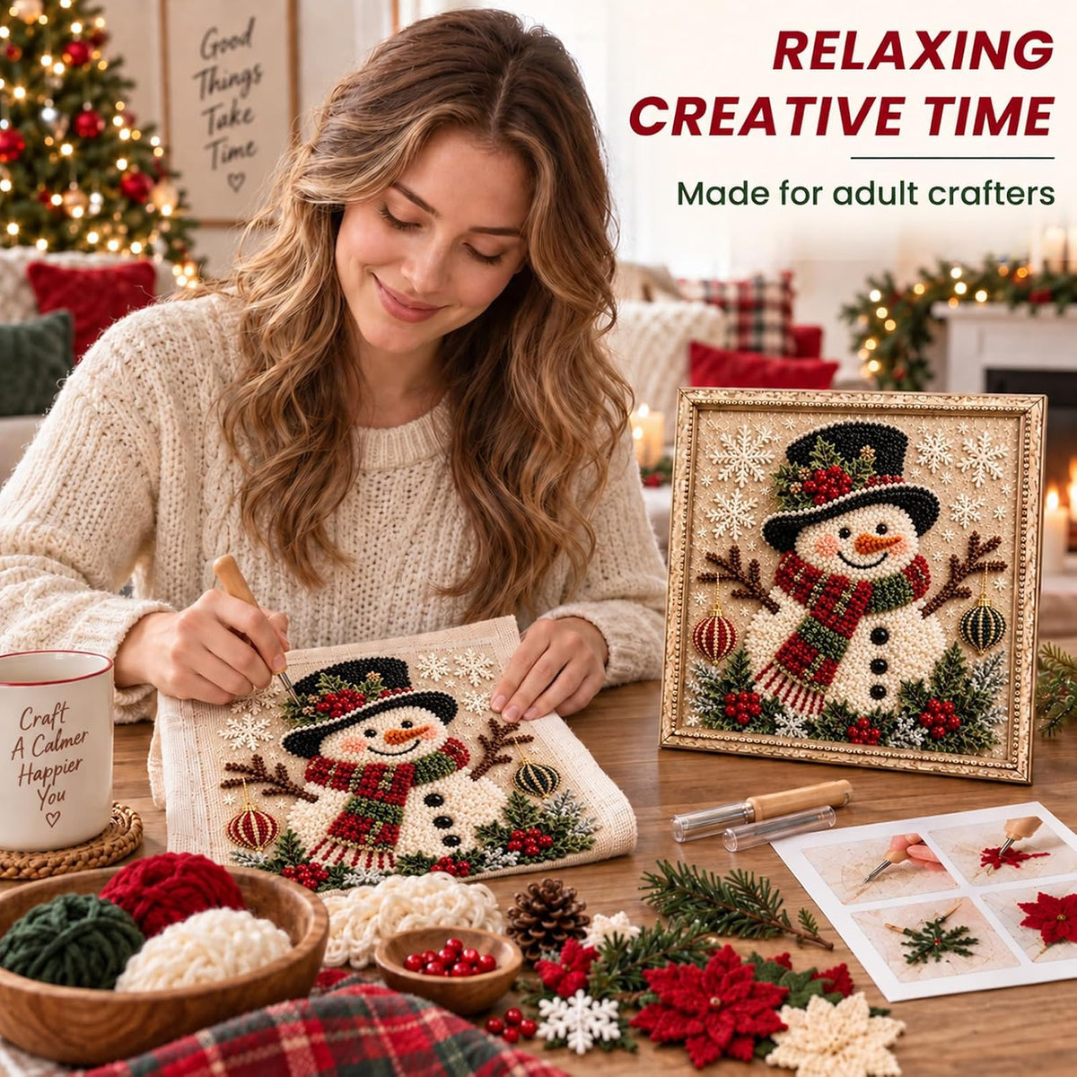 AUOBAG 3D Christmas Fabric Poke Art Kit DIY Snowman Craft Set (Snowman)