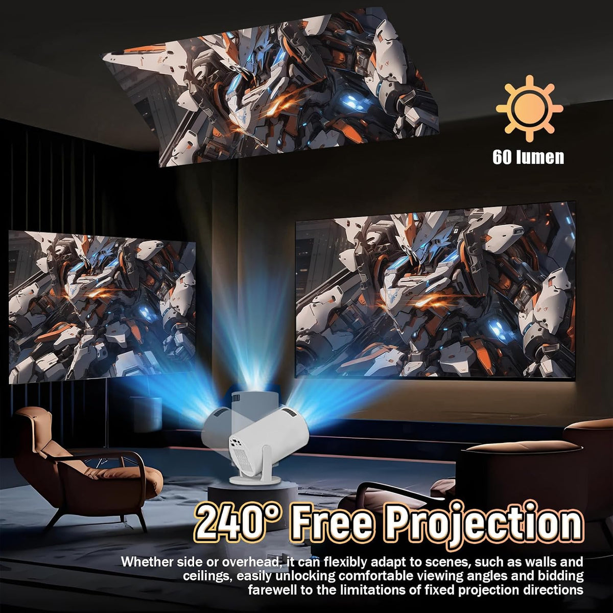 V4 Mini Projector, Portable Smart Projector with 2.4G WiFi