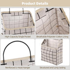 3 Pcs Fabric Wall Hanging Storage Caddy Bag Set – Small Wall-Mounted Bedroom Organizer with Adhesive Hooks, Mesh Side Pockets & Wire Metal Frame, Grey, Black & White Plaid Hanging Baskets for Books