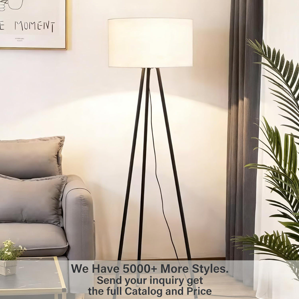 American Modern Floor Lamp Standing Pole Light Coffee Color Vertical Fabric Shade for Bedroom Living Room
