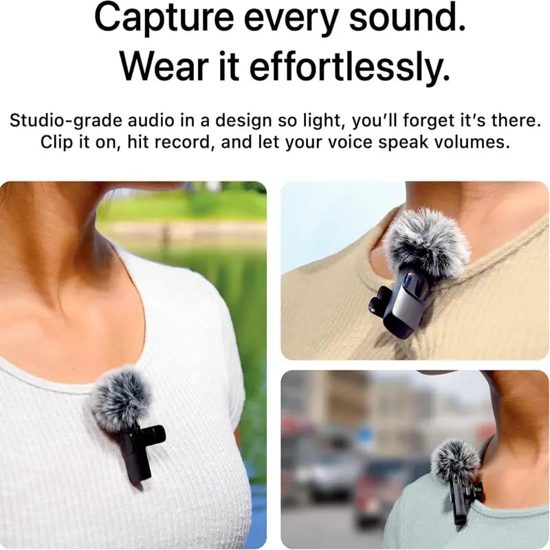 Wireless Lavalier Microphone for iPhone 15, Android & iPad - Plug-and-Play Mini Lapel Mic with Noise Canceling