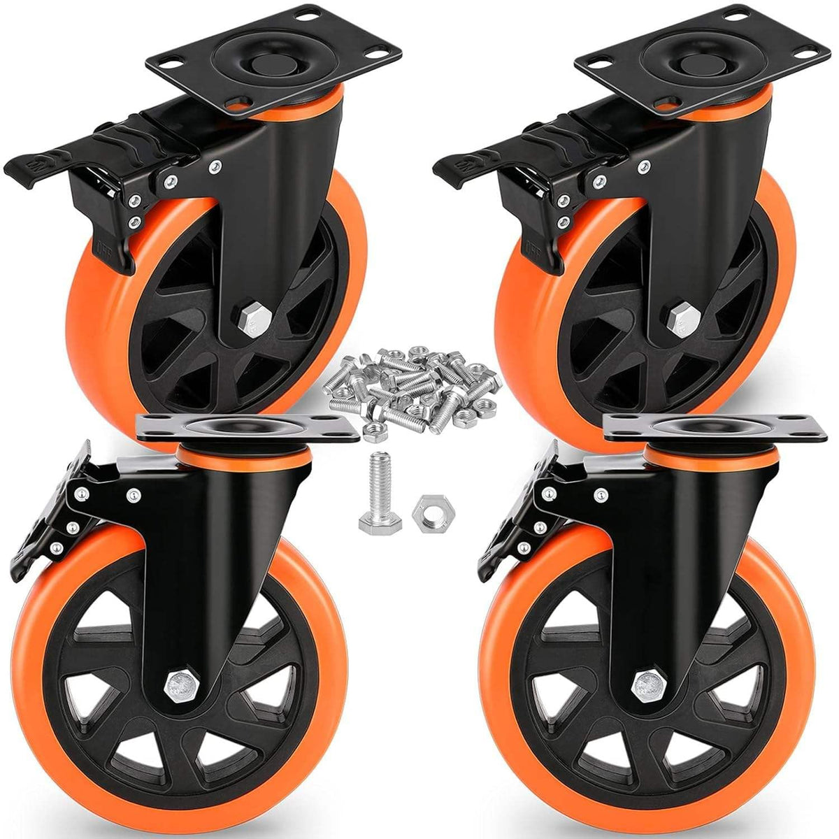 6 Inch Caster Wheels Set of 4 ‚Äì 1390 Lbs Load Capacity with Safety Dual Locking AB Brake with Mounting Bolts
