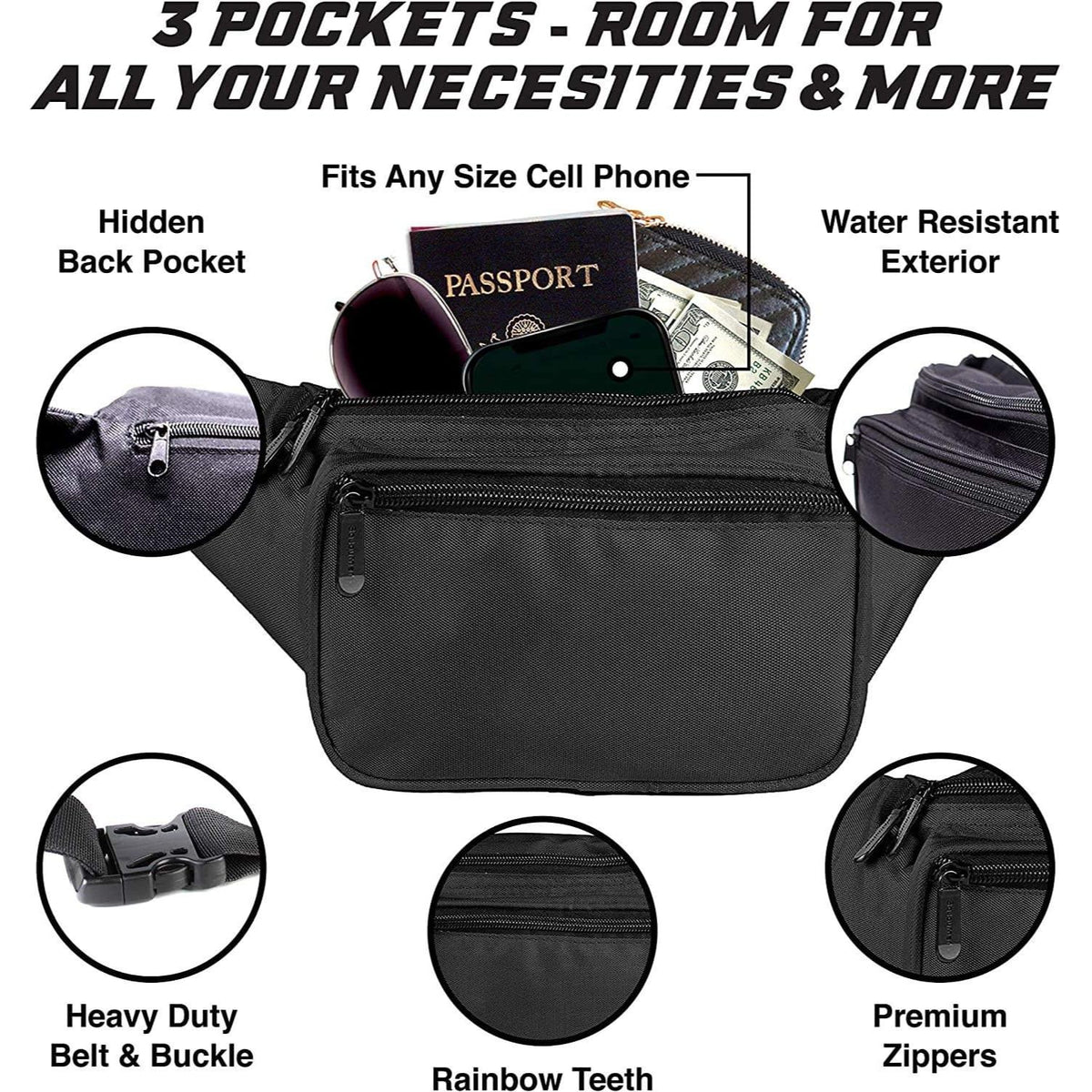 Water Resistant Fanny Pack for Men & Women, Multi-Pocket Crossbody Waist Bag with Adjustable Belt, Lightweight Running Hip Pack with Hidden Anti-Theft Pocket for Travel, Hiking, Sports & Everyday