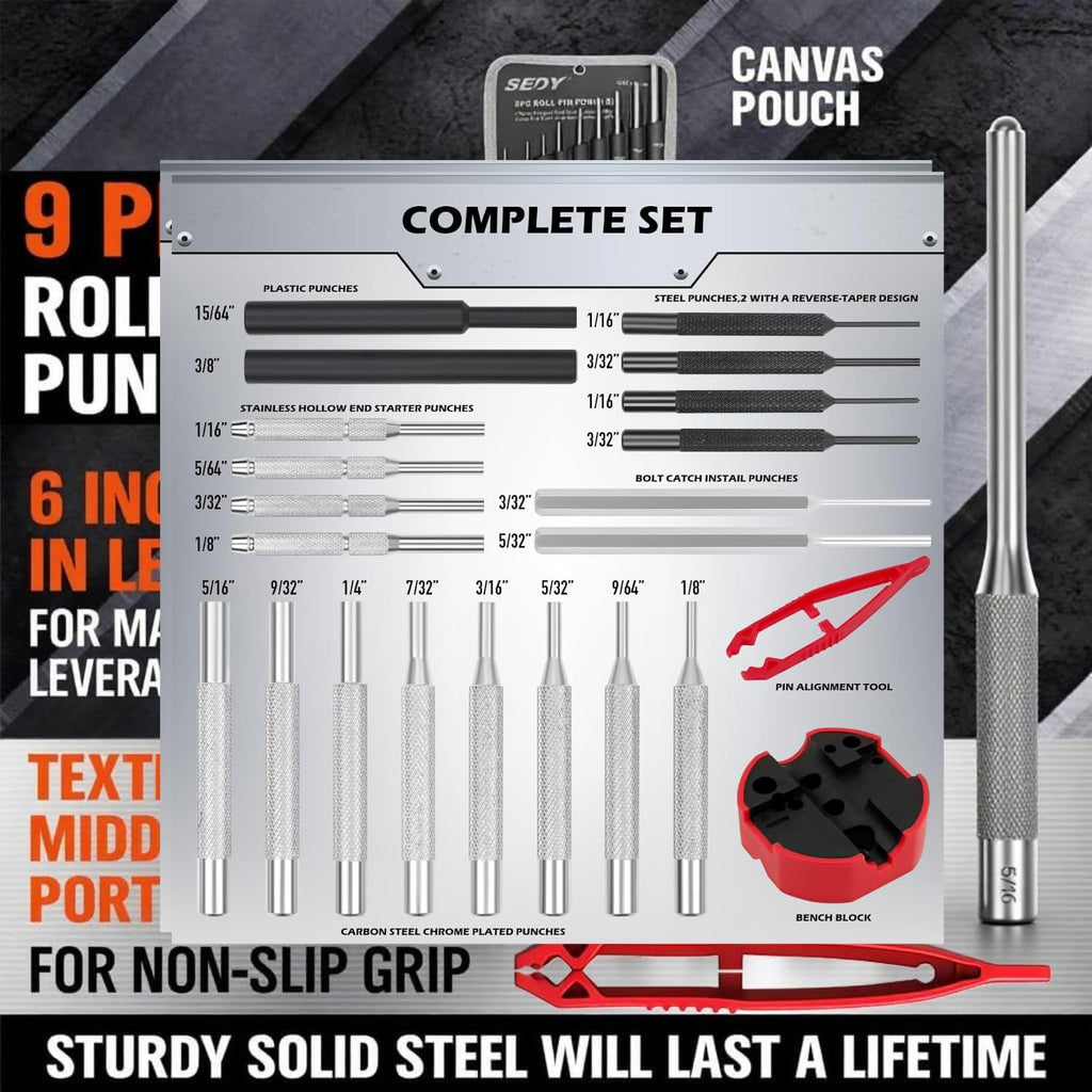 34-Piece Gunsmithing Punch Set with Detachable Hammer & Bench Block – 25-Piece Armorers Punch Kit & 9-Piece Roll Pin Punch Set with Storage Case for Gun Maintenance, Automotive, Repair