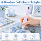 Electric Diamond Painting Pen, Lighted Rechargeable Rhinestone Applicator Tool with 3 Suction Levels, 3 LED Light Modes, Digital Battery Display & 4 Replaceable Tips for DIY Art Crafts