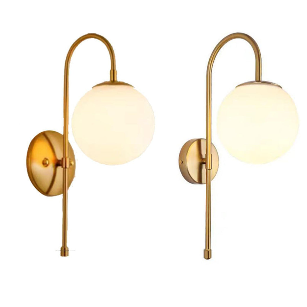 Modern Glass Globe Gooseneck Wall Sconce with Frosted Milk Glass Shade