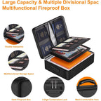 Fireproof Document Box with Lock, 8-Layer Thermal Insulated File Organizer Bag, Waterproof Leather Portable Safe Storage Box with 13 Pockets & Handle for Passports, Certificates, Laptop & Valuables