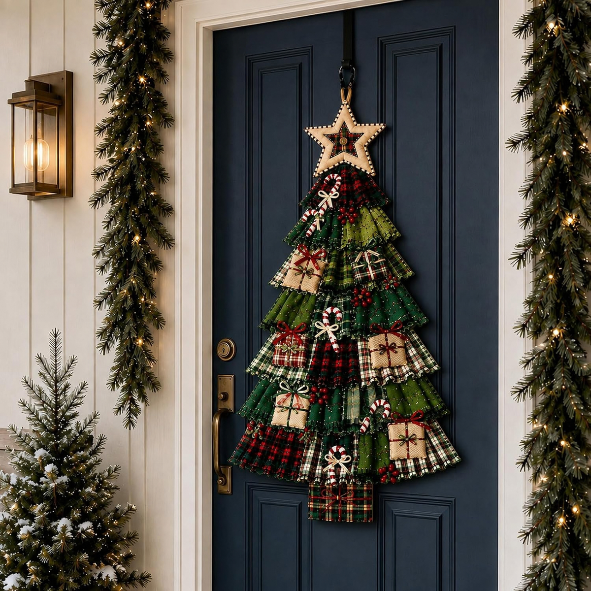 AUOBAG DIY Patchwork Christmas Tree Wall Hanging Kit, US Patriotic (Classic Green-Red)