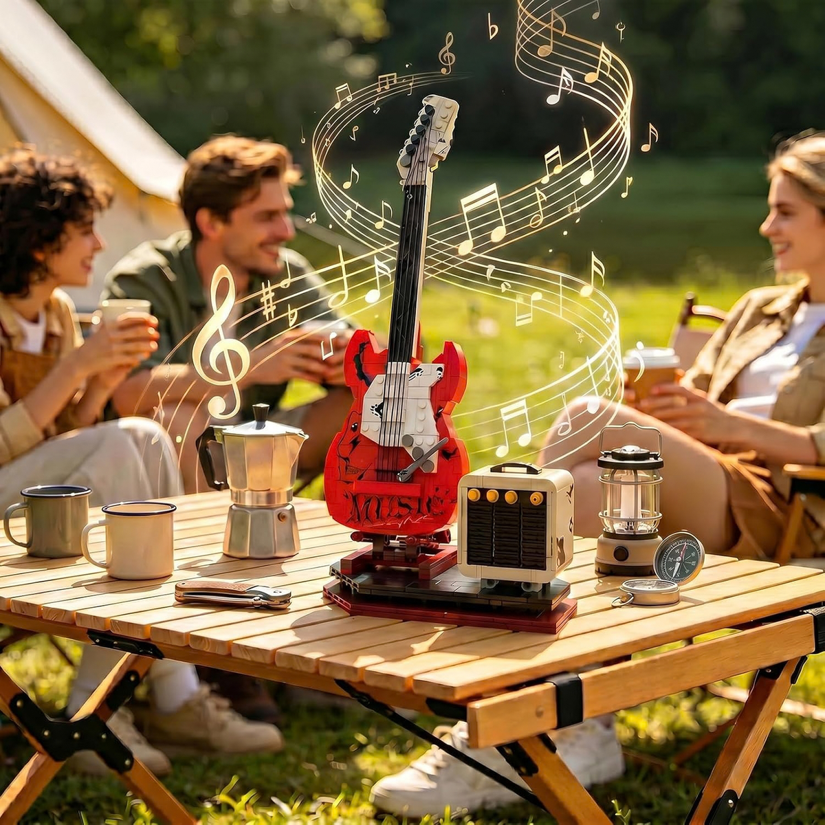 Electric Guitar Model Building Set with Bluetooth Speaker and Stand