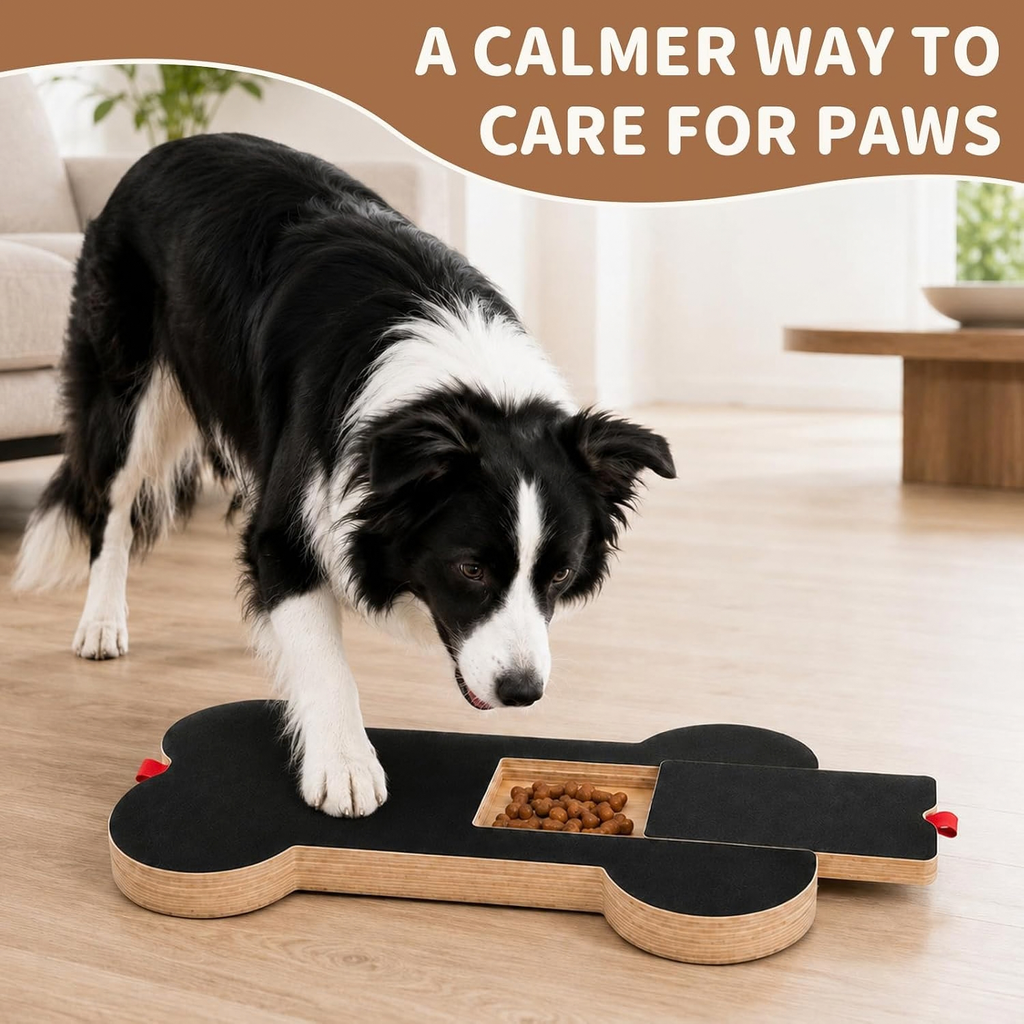 Bone-Shaped Dog Nail Scratch Board with Treat Drawer, Wooden (1 PCS)