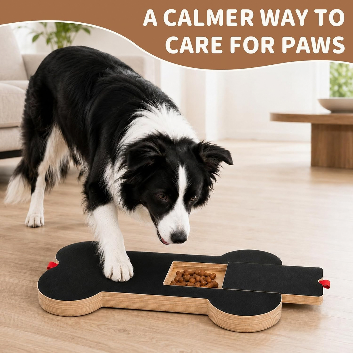 Bone-Shaped Dog Nail Scratch Board with Treat Drawer, Wooden (1 PCS)
