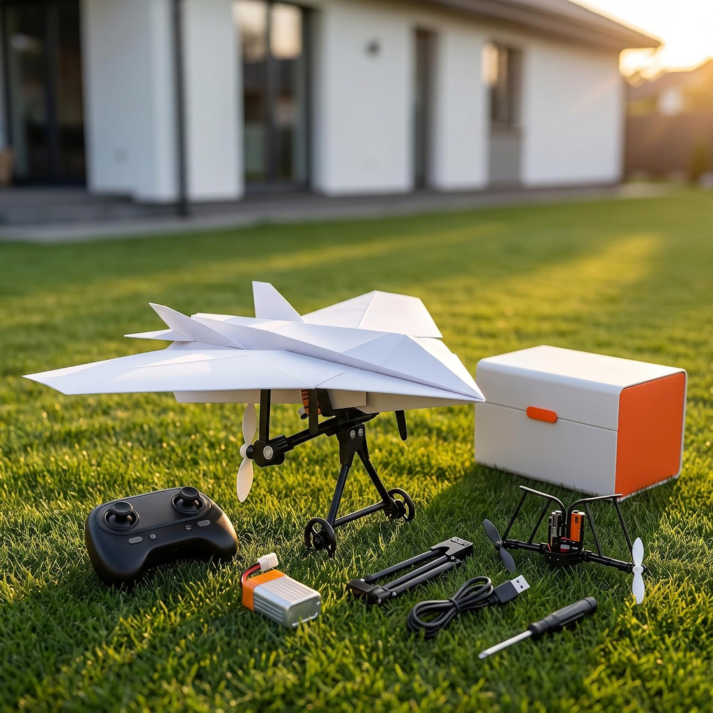 DIY RC Paper Airplane Kit with Gyro Stabilizer, Dual Propellers and Remote Controller
