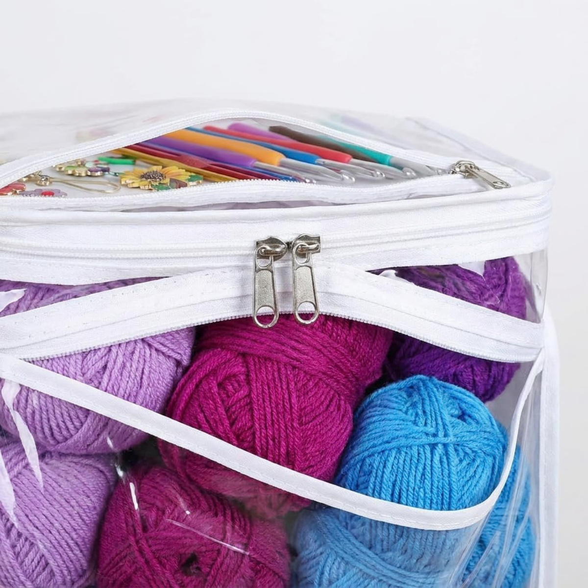 6-Tier Hanging Yarn Storage Organizer with Zippered Compartments and Mesh Pockets