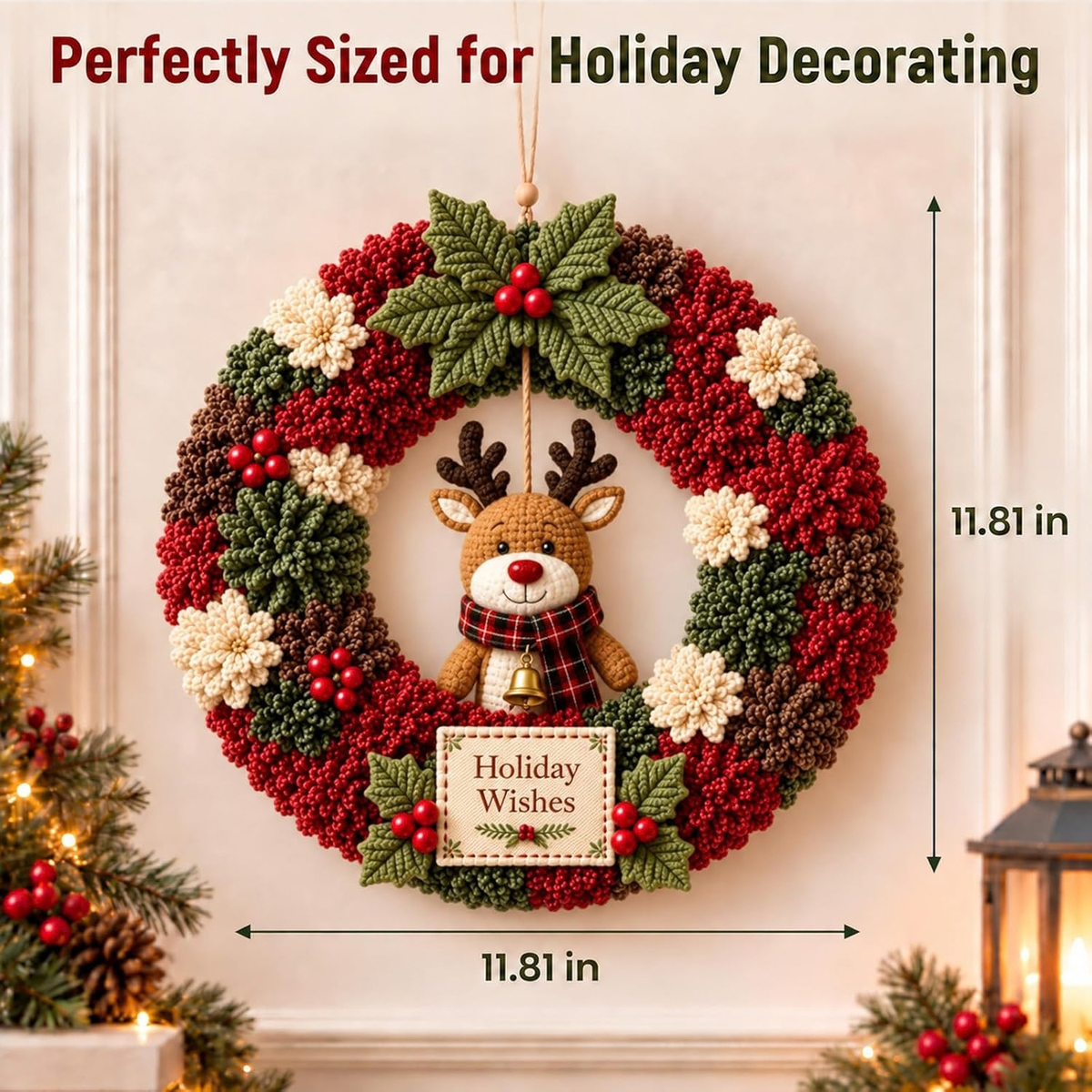 3D Christmas Wreath DIY Fabric Poke Art Kit for Handmade Holiday Home Decor