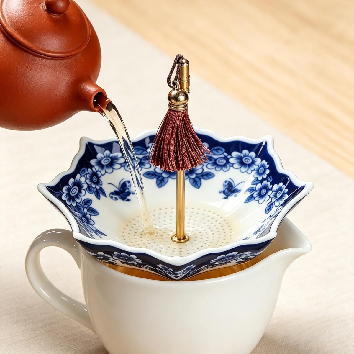 Umbrella Tea Strainer Umbrella Shape Ceramic Tea Infuser Blue