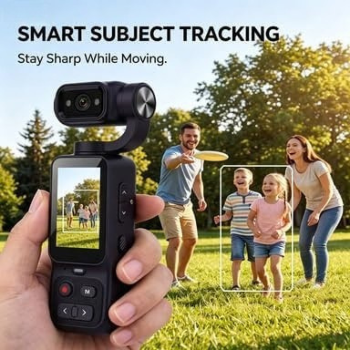 4K Pocket Gimbal Camera with Stabilization, Tracking, Rotatable Lens, Touchscreen
