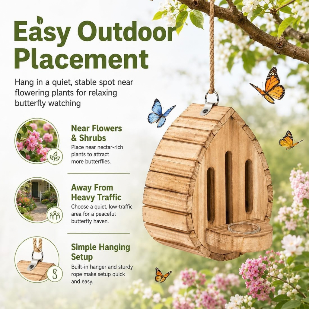 Butterfly Houses for Outside, Hanging Butterfly House Wooden Shelter (1PC)
