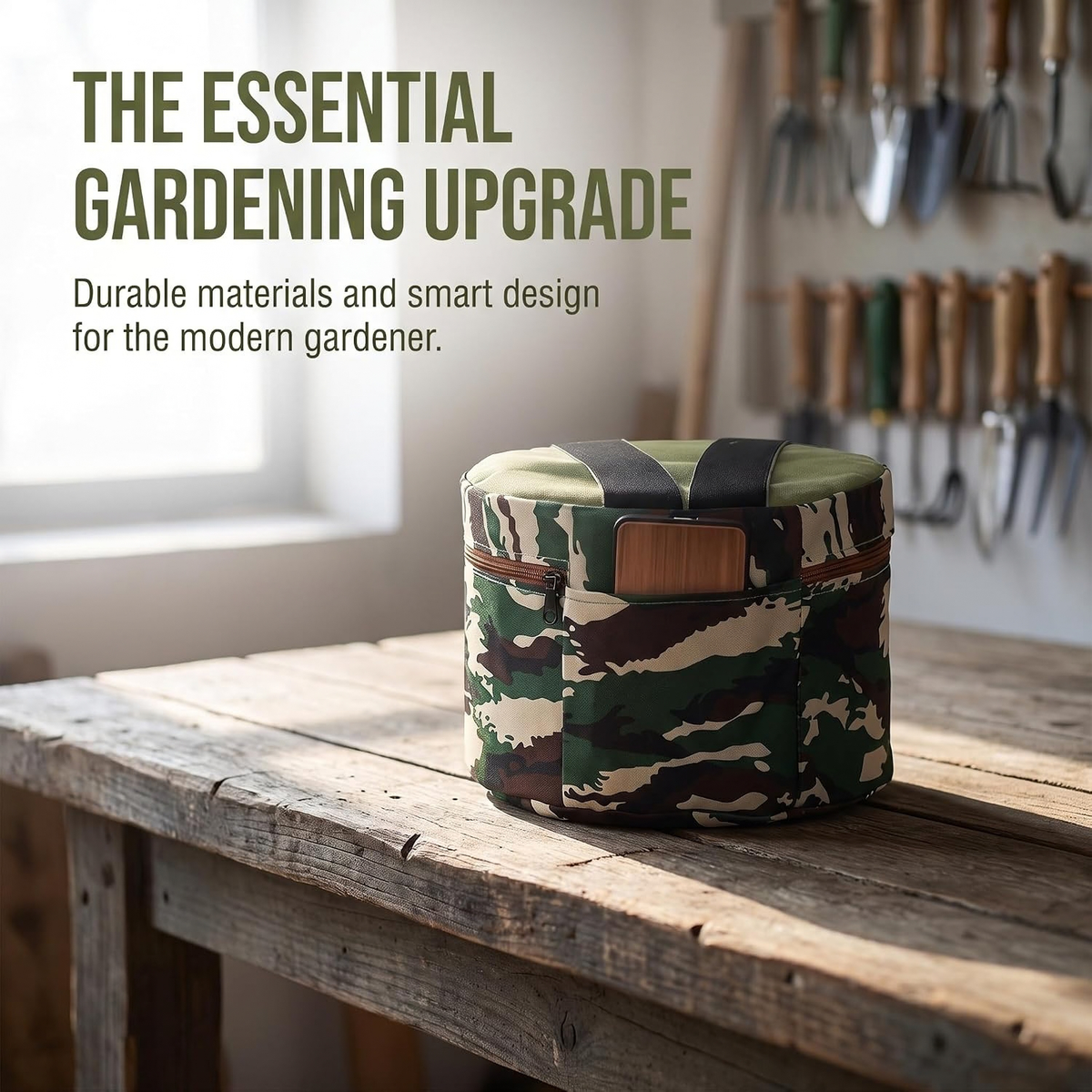 Wearable Gardening Stool, 15.7 Inch Foam Padded Seat with Carrying Straps