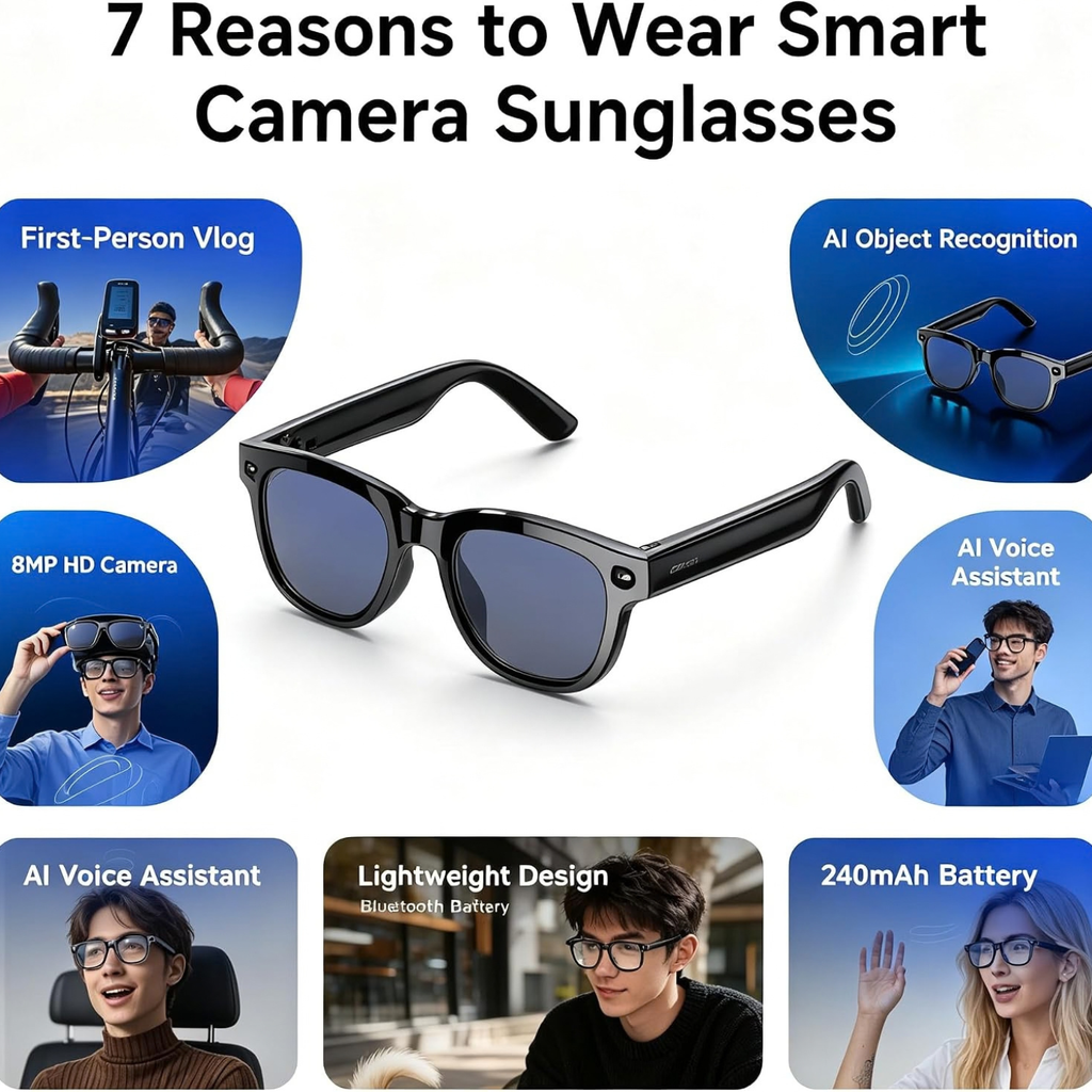 AI Smart Glasses, 8MP HD Camera, Bluetooth Audio, Real-Time Translation