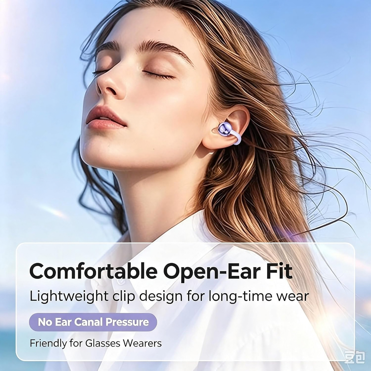 Open Ear Clip On Wireless Earbuds Bluetooth 5.4 Sports Headphones Purple