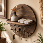 4PCS Key Holder Wall Mount Wood with Shelf and Hooks