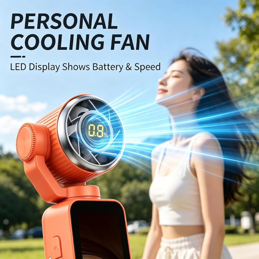 2-in-1 Fan & Gimbal Camera, 180° Flip Lens, 130° Wide Angle, 16X Zoom (Orange)