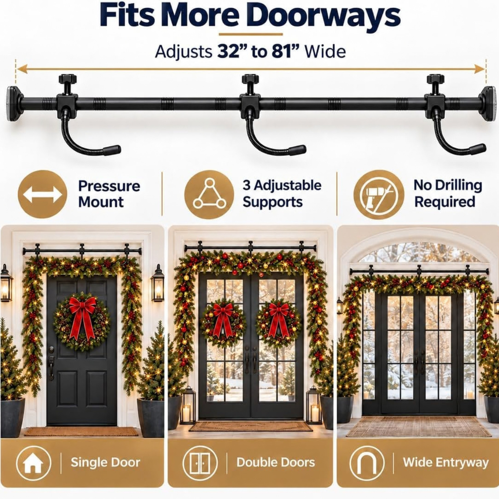 Garland Hanger for Front Door, Adjustable No Hardware Garland Hanger