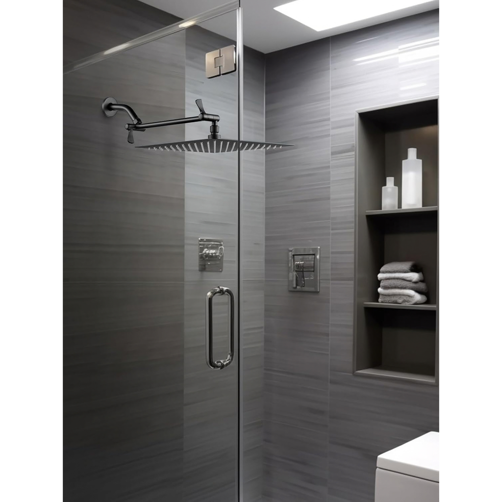 11" Solid Brass Shower Extension Arm, 360° Adjustable, Matte Black Wall Mount