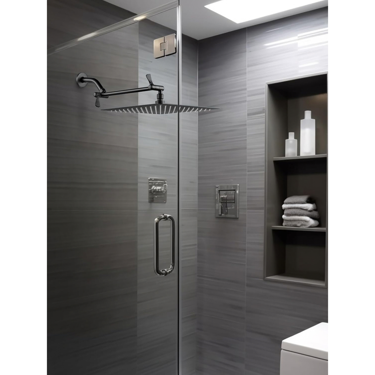 11" Solid Brass Shower Extension Arm, 360° Adjustable, Matte Black Wall Mount