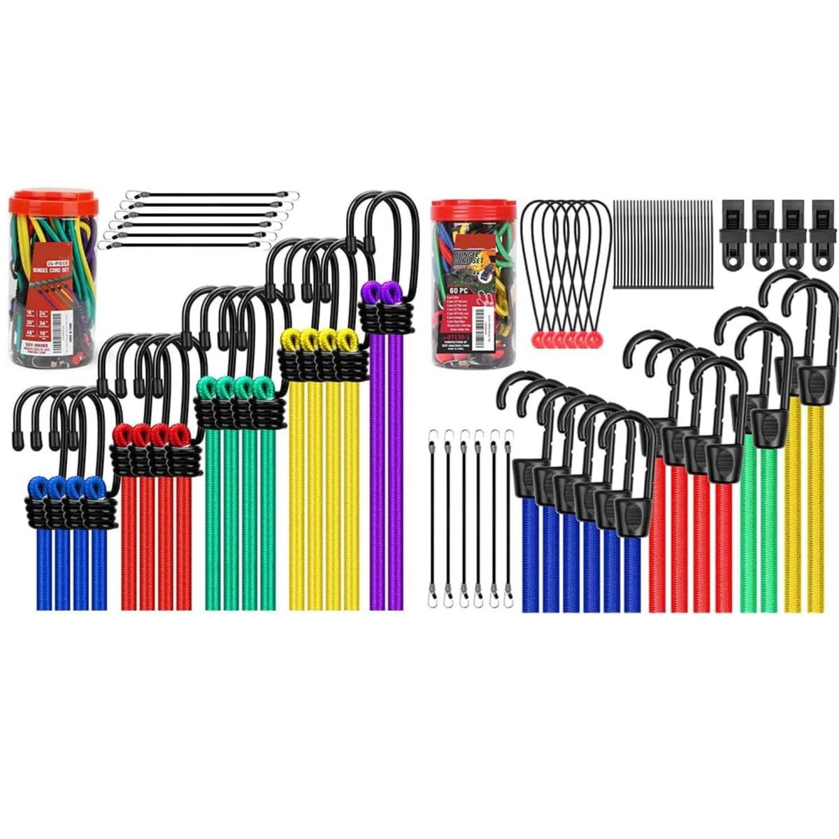 84-Piece Master Bungee Cord Set – Heavy Duty Assorted Bungee Cords with Hooks