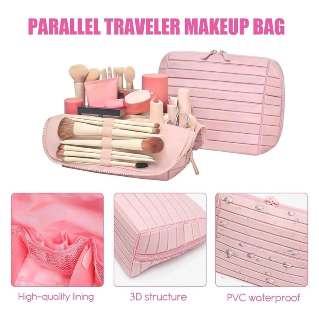 Travel Makeup Bag for Women ‚Äì Waterproof PVC Cosmetic Organizer, Large Capacity (Pink)