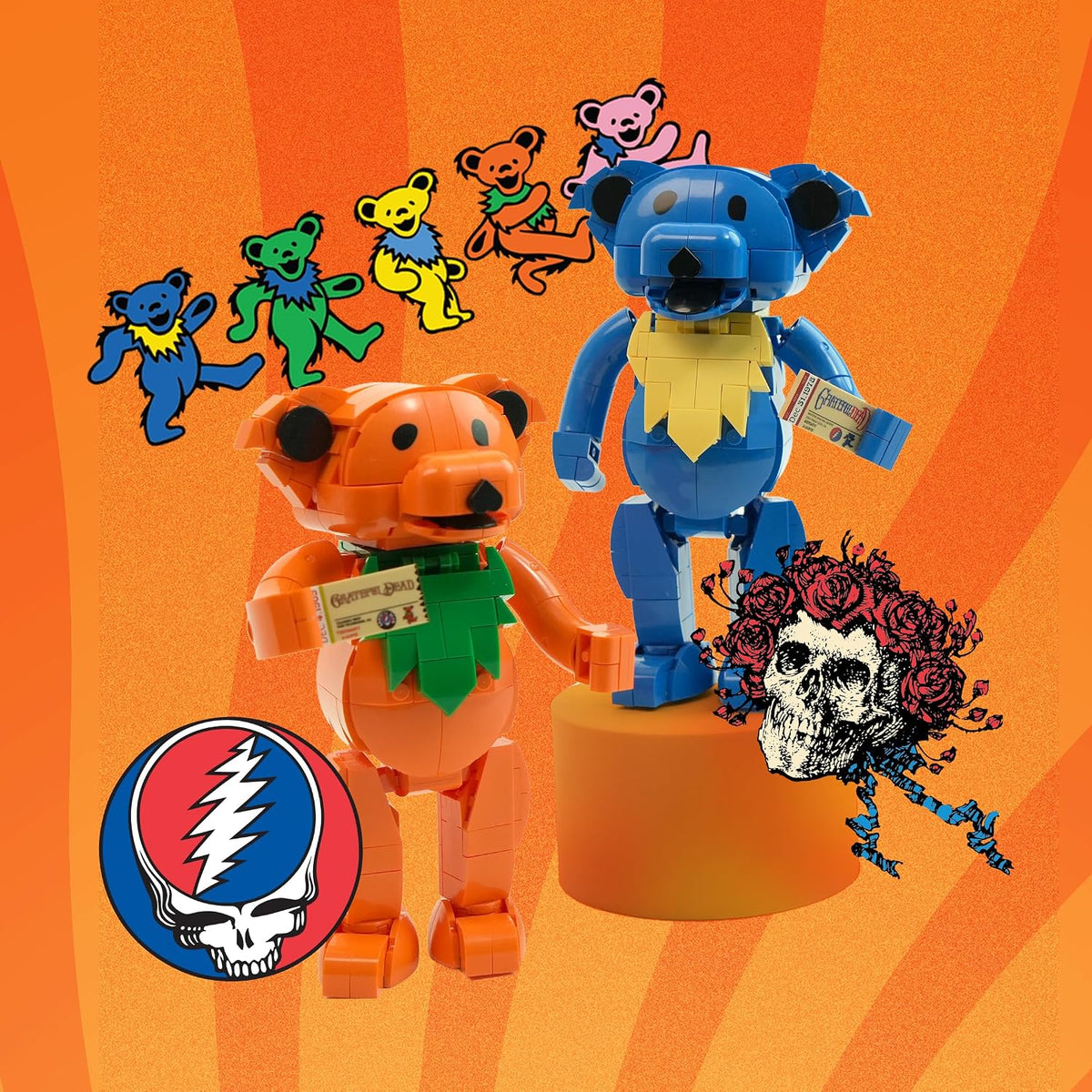 Grateful Dead Dancing Bear Building Kit, 387-Piece Posable Collectible Figure