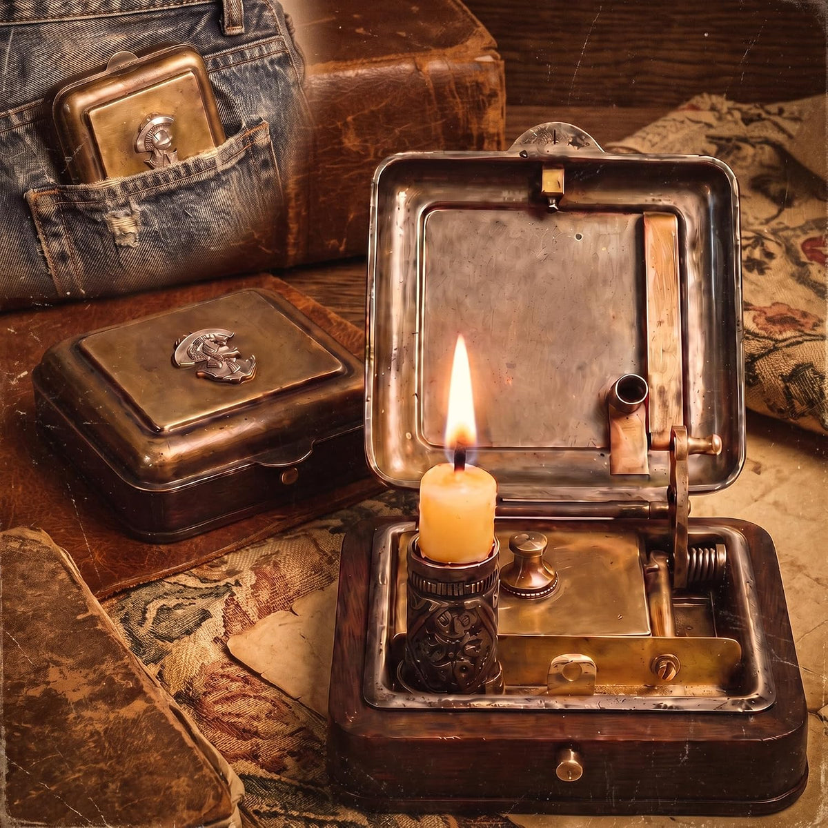 Vintage Brass Pocket Candle Box with Snuffer
