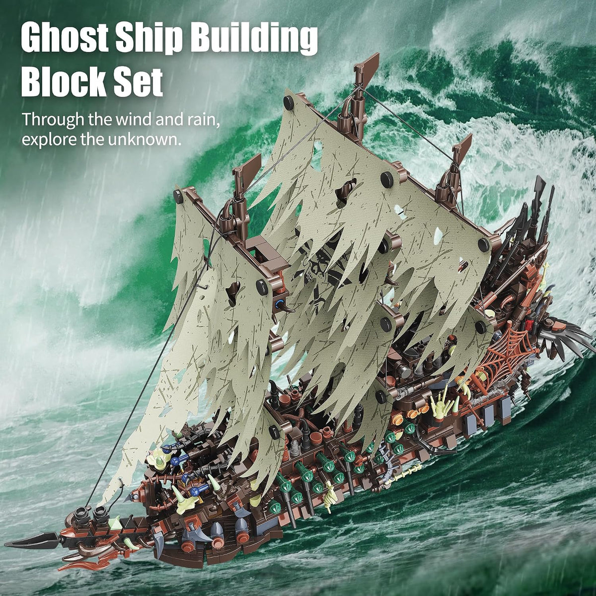 Pirate Ship Building Set with Lights, Flying Dutchman Model, 2159 Pieces