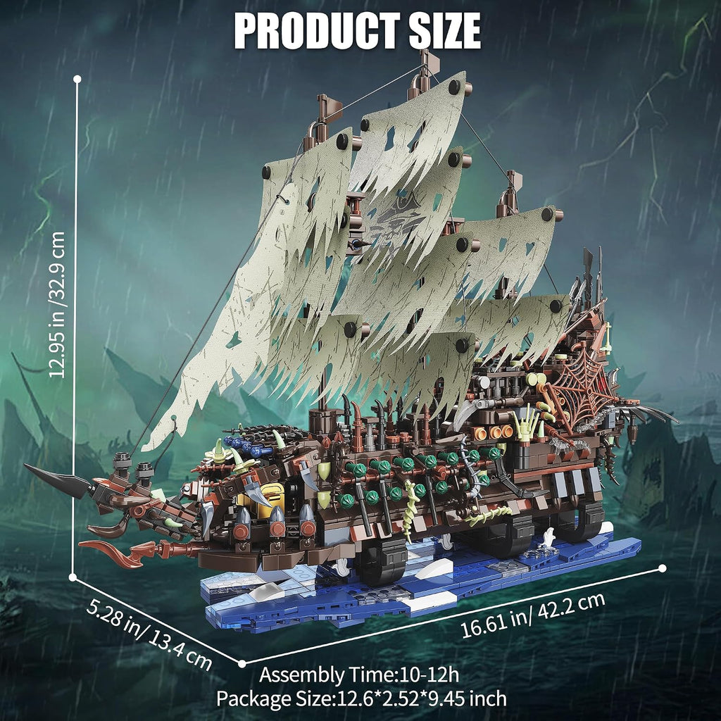 Pirate Ship Building Set with Lights, Flying Dutchman Model, 2159 Pieces