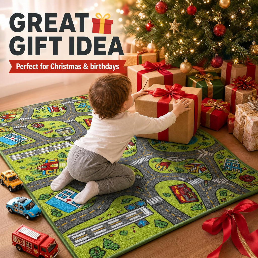 Car Rug, City Road Playmat, Town City Map Carpet, Ultra Non-Slip Washable Play Mat, 60" x 40"