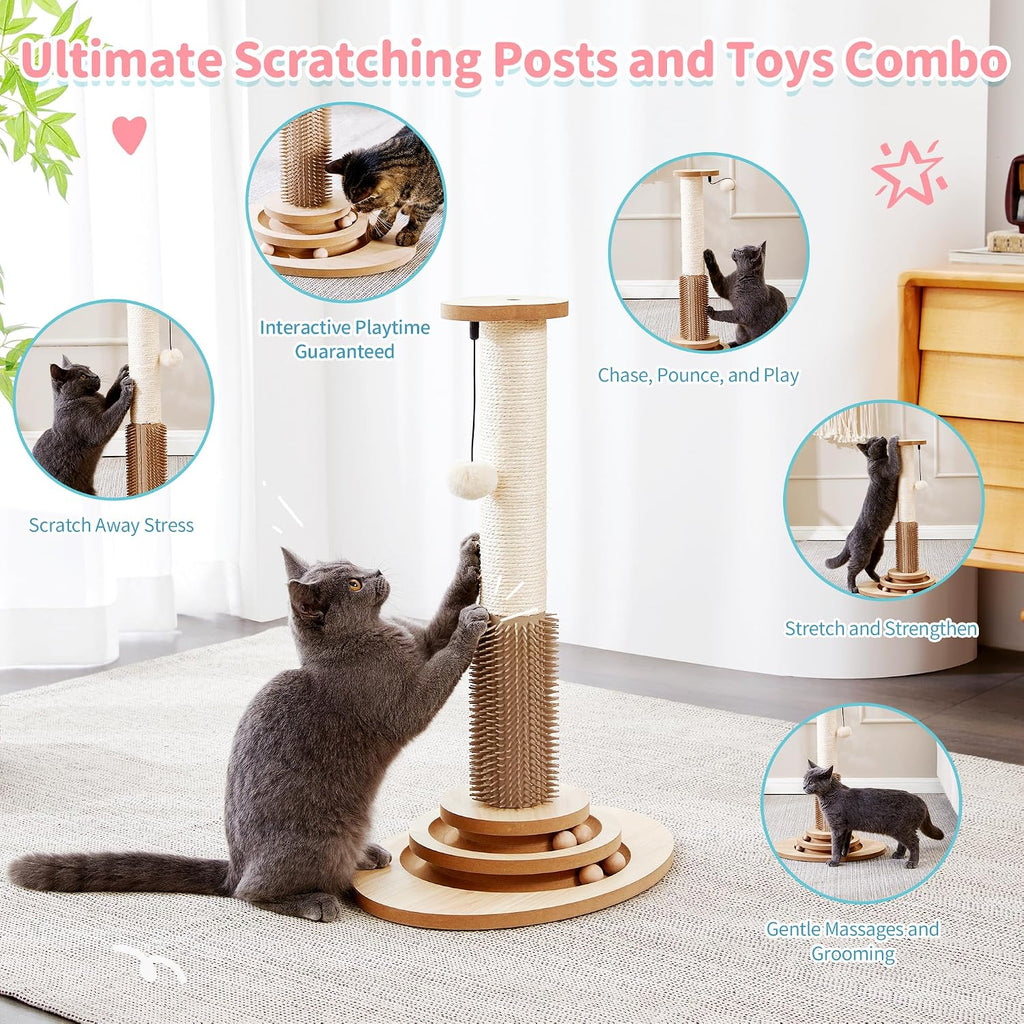 Made4Pets Cat Scratching Post, 23" Indoor Cat Scratcher with Self-Groomer