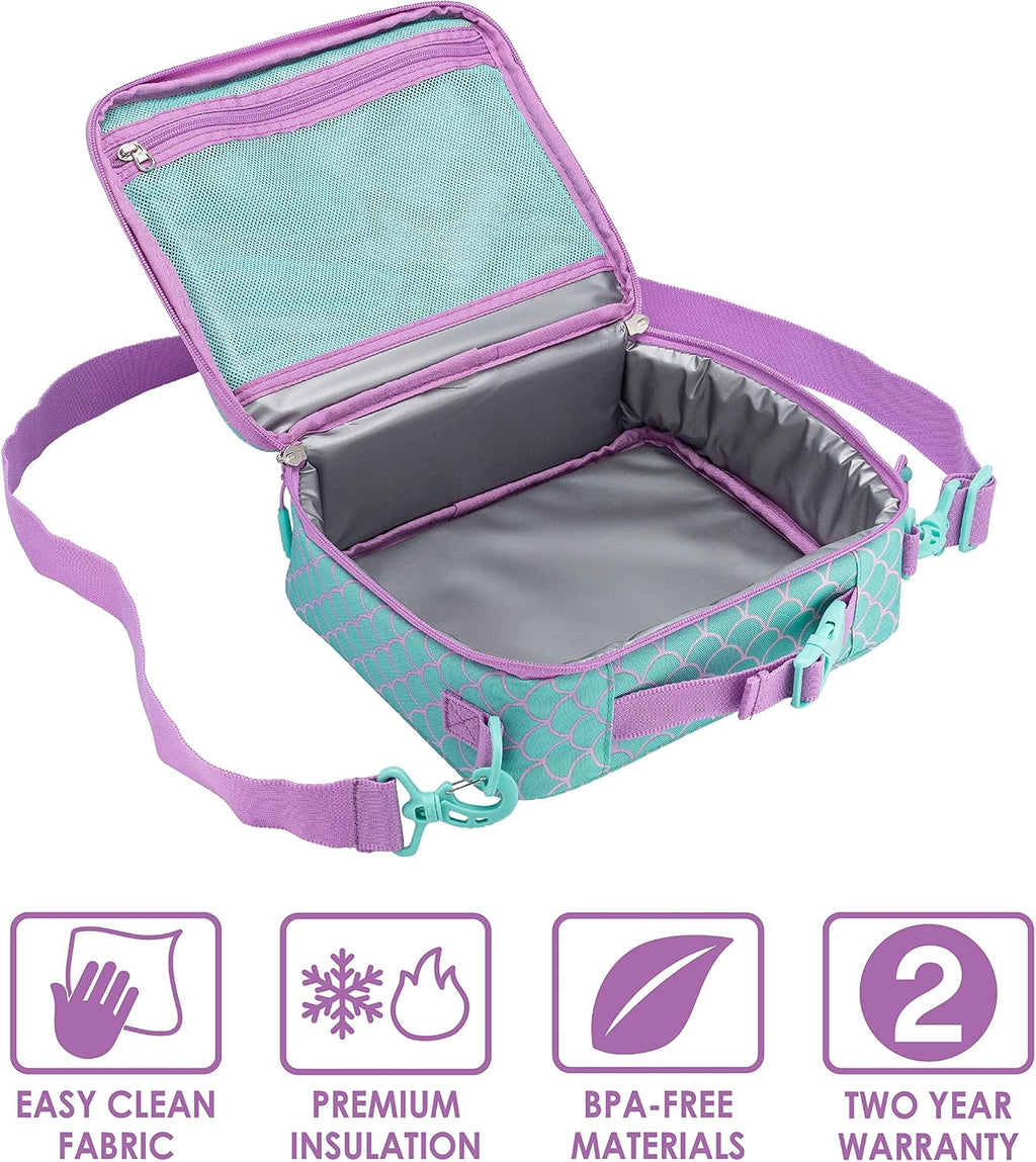 Prints Insulated Lunch Bag Set With Kids Bento-Style Lunch Box (Mermaid Scales)