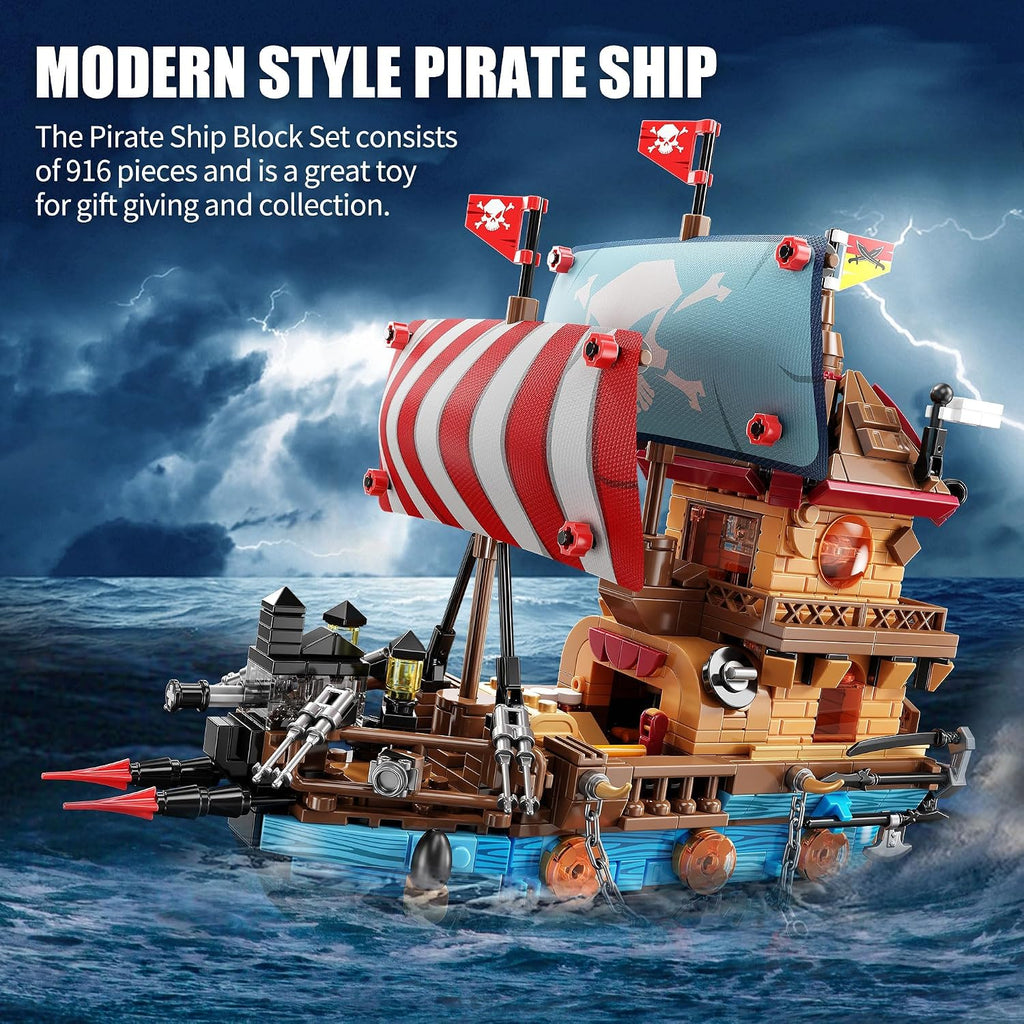 Pirate Ship Building Kit 916 Pcs with LED Lights, Creative Pirate Toy Model