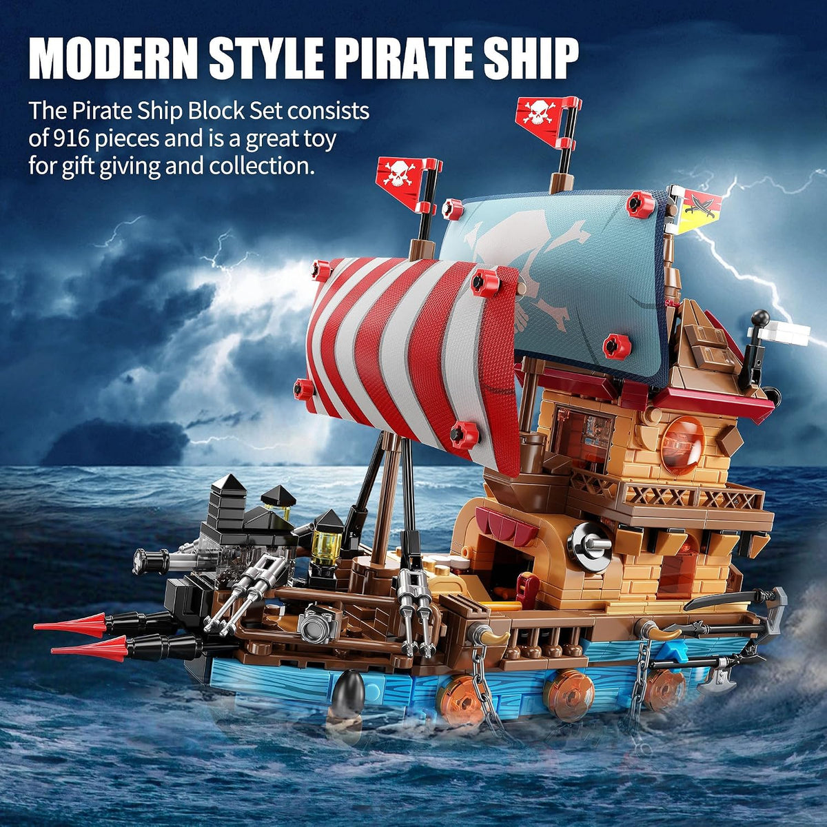 Pirate Ship Building Kit 916 Pcs with LED Lights, Creative Pirate Toy Model