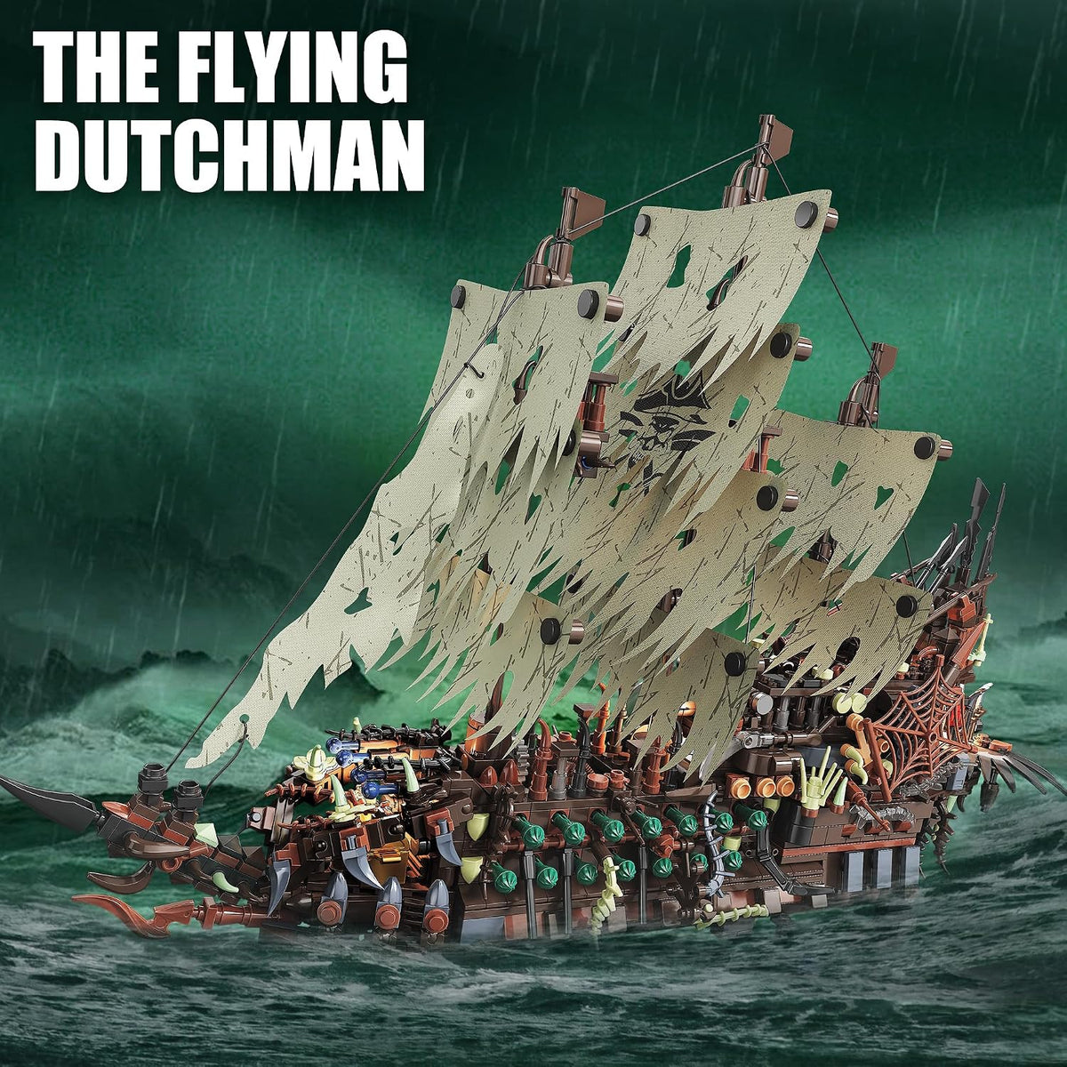 Pirate Ship Building Set with Lights, Flying Dutchman Model, 2159 Pieces