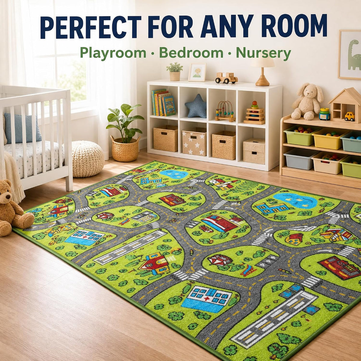 Car Rug, City Road Playmat, Town City Map Carpet, Ultra Non-Slip Washable Play Mat, 60" x 40"