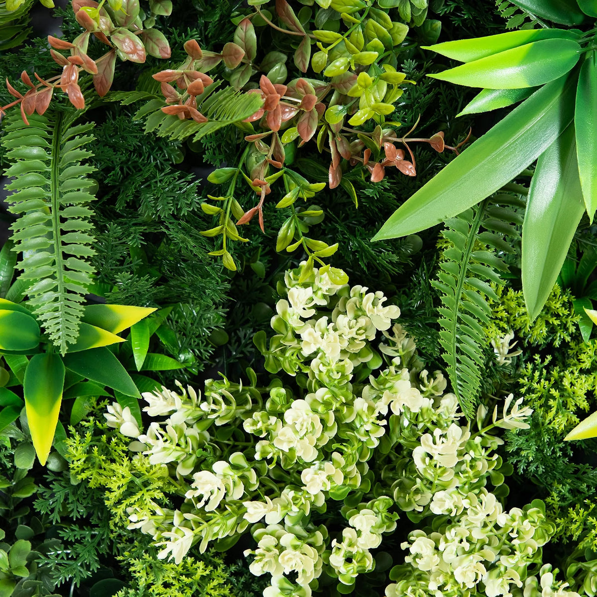 20in Queensland Rainforest Artificial Living Wall Panel - UV Resistant, Gold Aluminum Frame, Indoor/Outdoor Greenery Wall Art for Homes,...
