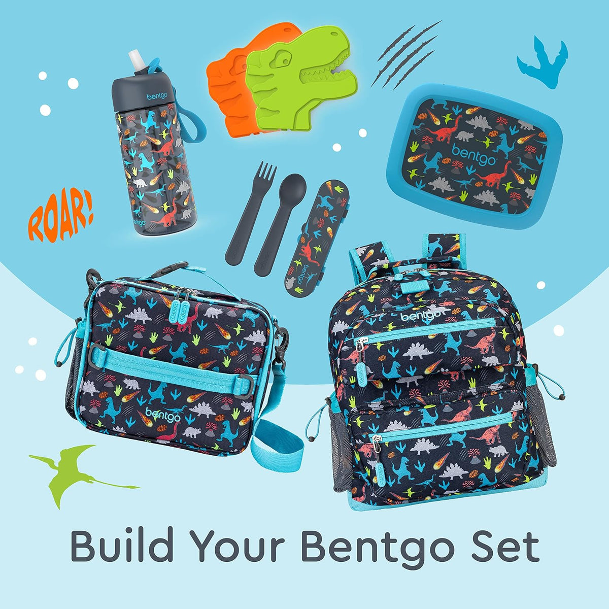 Kids 14” Backpack Set With Kids Prints Lunch Box (Dinosaur)