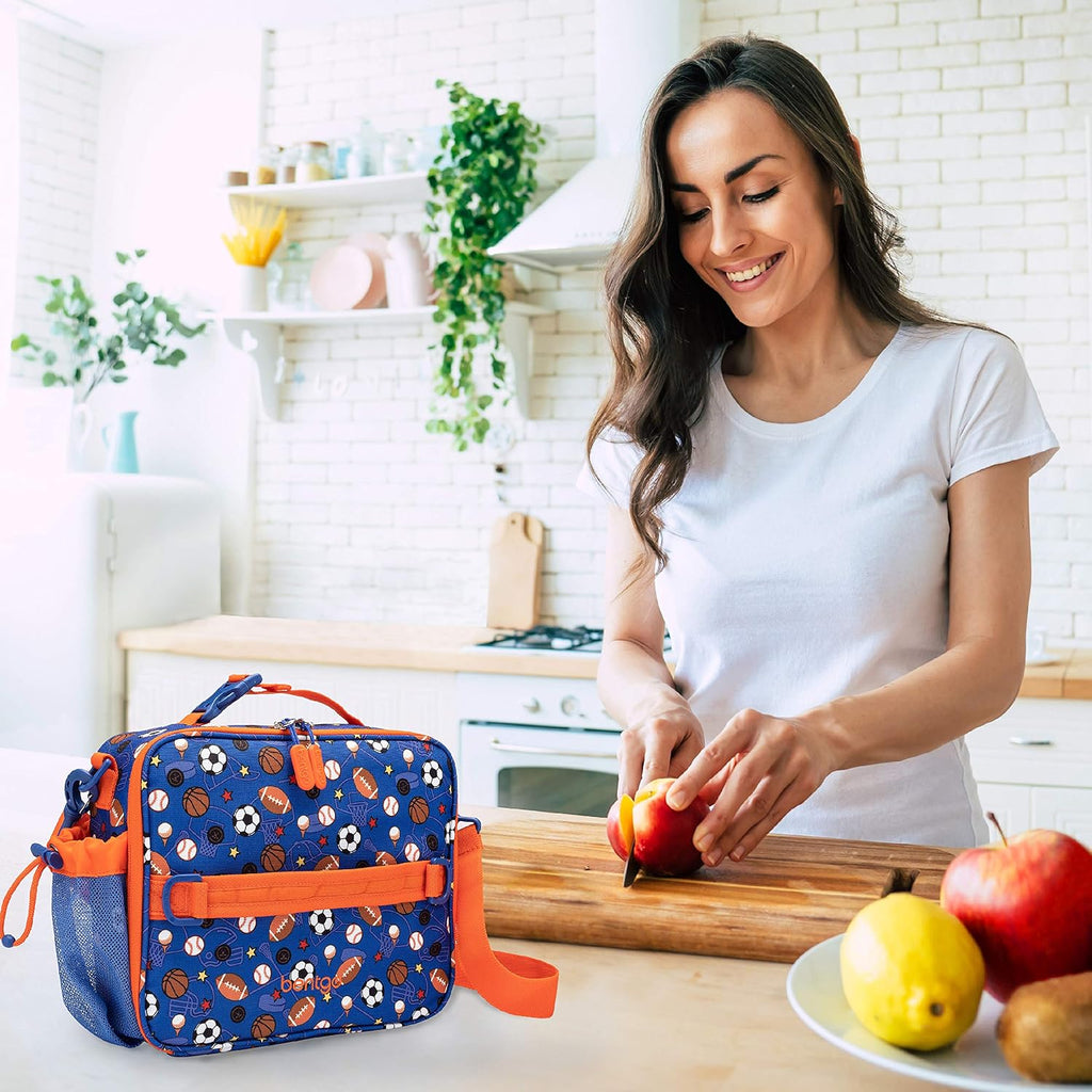 Prints Insulated Lunch Bag Set With Kids Bento-Style Lunch Box (Sports)