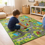 Car Rug, City Road Playmat, Town City Map Carpet, Ultra Non-Slip Washable Play Mat, 60" x 40"