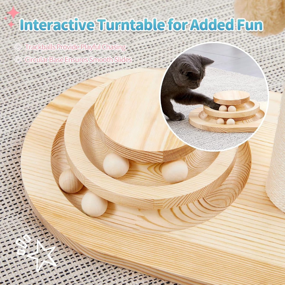 Made4Pets 20" Mushroom Cat Scratcher, Sisal Post with Track Ball Toy, Green